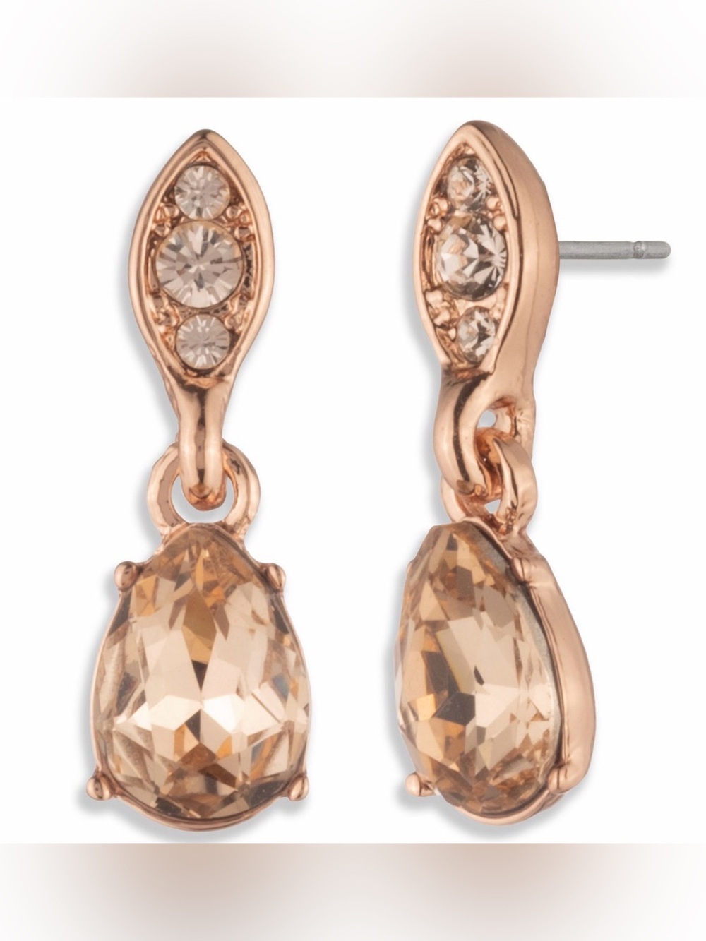 NWT! Givenchy Rose Gold-Tone Glass Crystal Post Drop Earrings